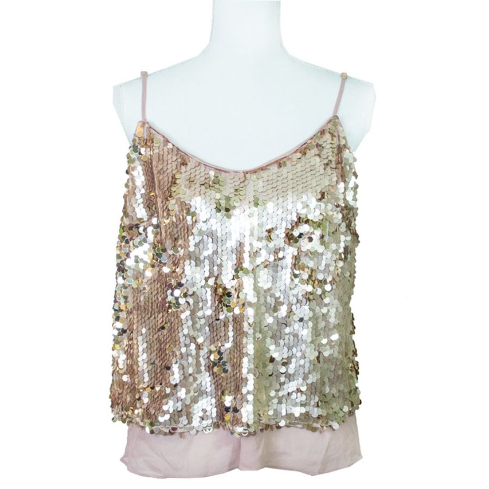 O'thread Sequin Spaghetti Strap Tank Cami Top M - image 2